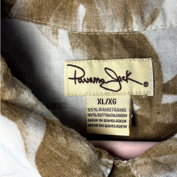 Panama Jack Men's Brown & White Short Sleeve Button Up Tropical Leaves XL Shirt - Picture 4 of 8